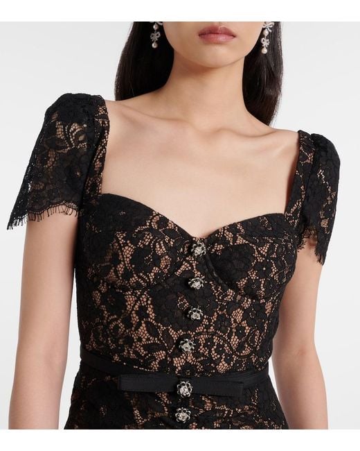 Self-Portrait Black Embellished Cotton-Blend Lace Midi Dress