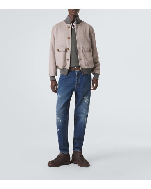 Brunello Cucinelli Gray Cashmere-Trimmed Wool Bomber Jacket for men