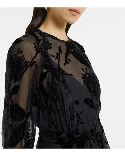 Zimmermann Black Burnout Sheath Floral Velvet Maxi Dress