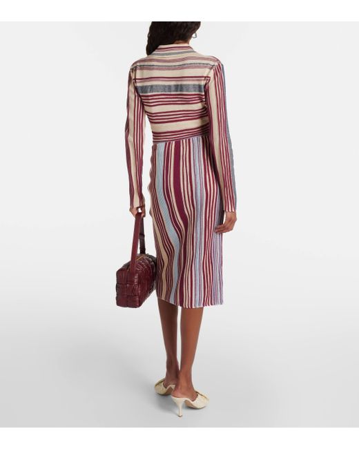 Bottega Veneta Red Striped Linen And Cotton Midi Skirt