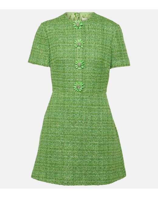 Valentino Green Verziertes Minikleid aus Tweed