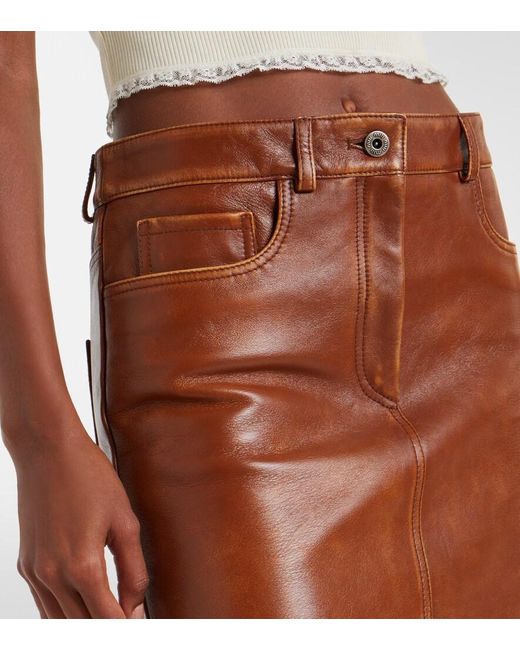 Miu Miu Brown Leather Midi Skirt