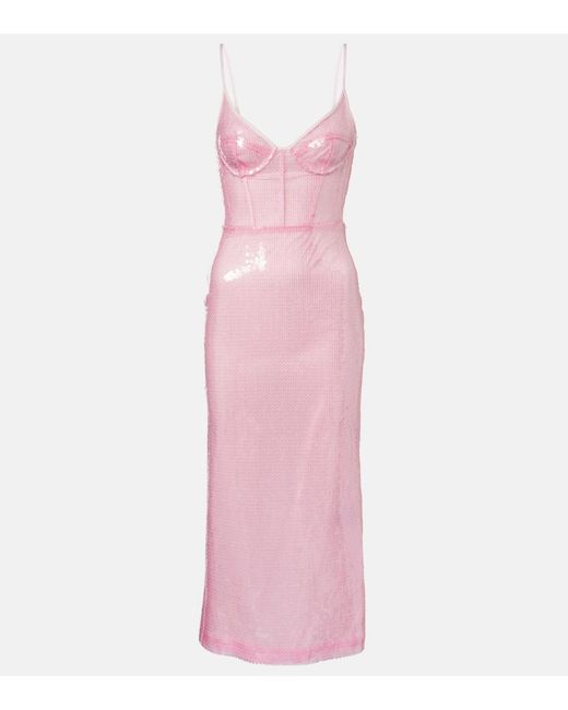 David Koma Pink Sequined Midi Dress