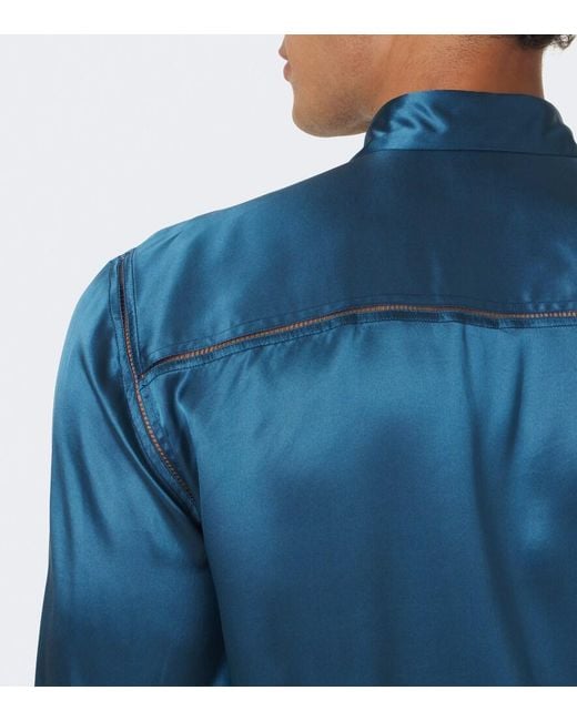 Dries Van Noten Blue Silk Satin Shirt for men