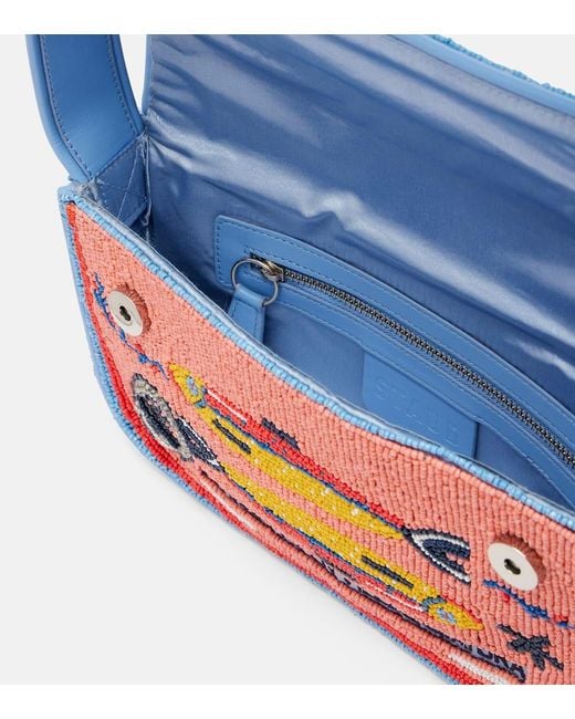 Staud Red Tommy Beaded Shoulder Bag