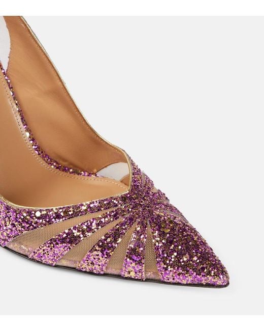 Aquazzura Pink The Spy 105 Glitter Mesh Pumps