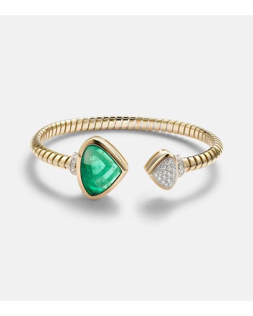 Marina B White Trisolina 18Kt Cuff Bracelet With Emerald And Diamonds