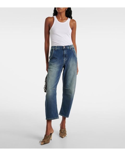 AG Jeans Blue High-Rise Barrel-Leg Jeans