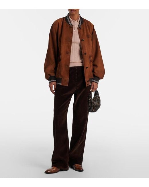 Miu Miu Brown Logo Suede Blouson Jacket