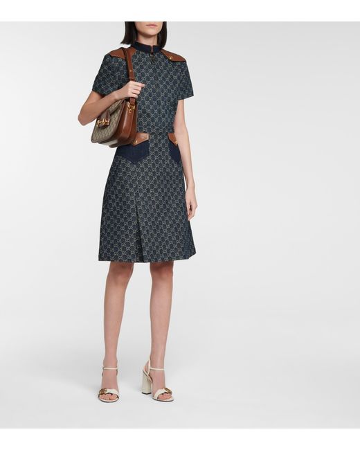 Gucci GG-jacquard Denim Midi Skirt in Blue | Lyst