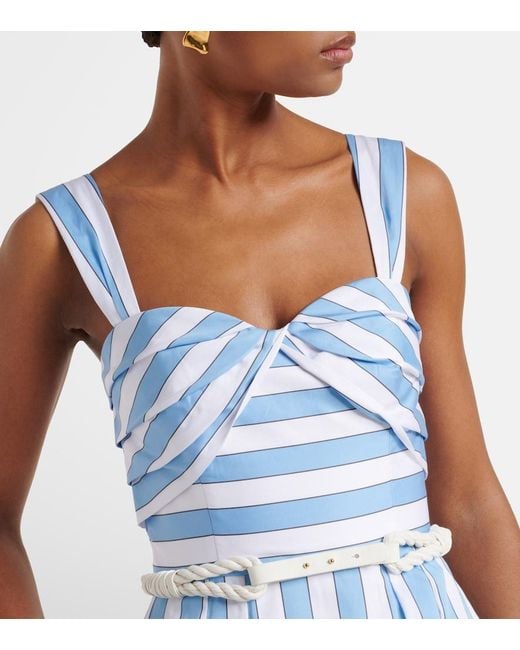 Rebecca Vallance Blue Nilah Striped Belted Cotton Midi Dress