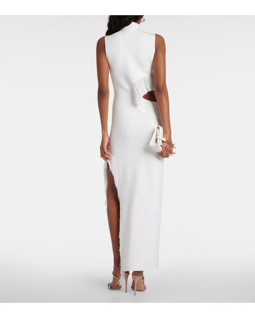 Galvan White Nova Beaded Compact Knit Gown