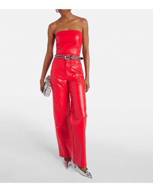 ROTATE BIRGER CHRISTENSEN Red Croc-effect Faux Leather Crop Top