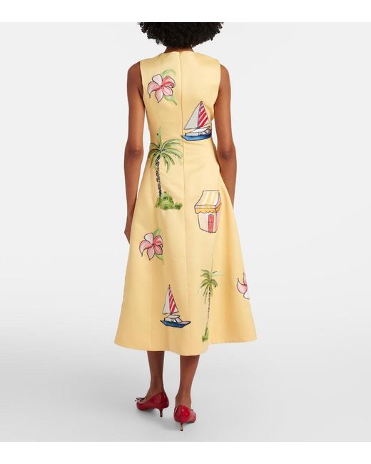 LEO LIN Yellow Beaded Patch-Applique Midi Dress