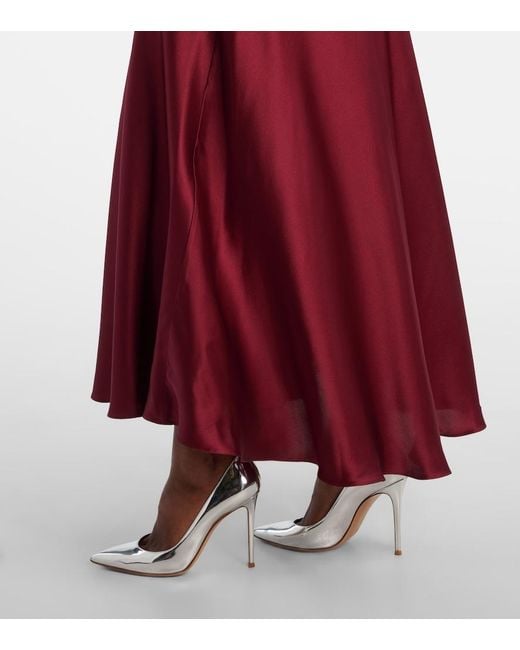 Rodarte Red Floral-Applique Lace-Trimmed Silk Gown