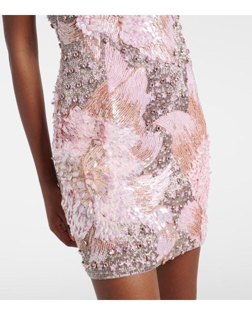 La Fuori Pink Embellished Floral Minidress