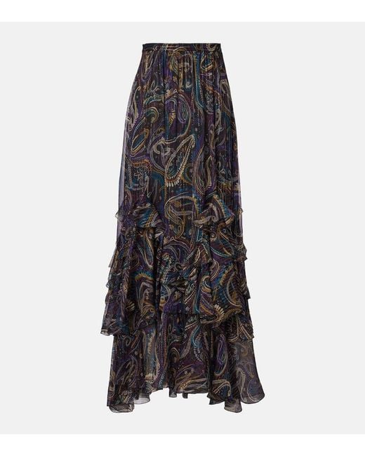 Etro Black Paisley Plisse Silk-Blend Maxi Skirt