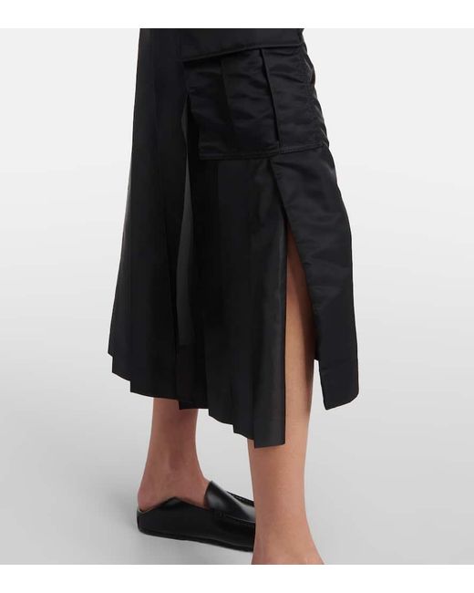 Sacai Black Nylon Twill Midi Skirt