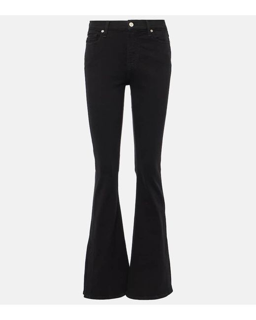 7 For All Mankind Black High-Rise Flared Jeans Ali