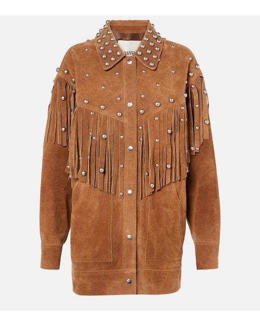 Isabel Marant Brown Fenzy Embellished Fringed Suede Jacket