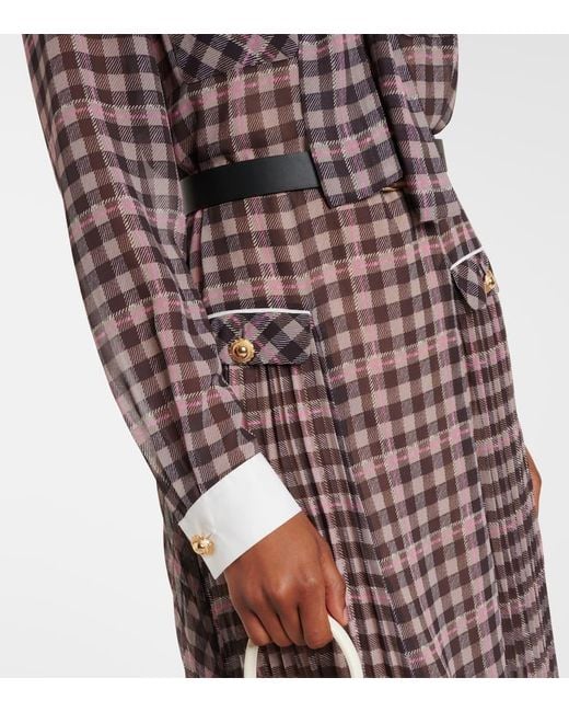 Self-Portrait Multicolor Checked Chiffon Midi Dress