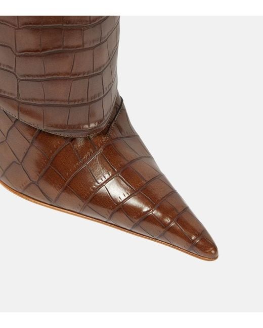 Gia Borghini Brown Rosie 31 Croc-effect Knee-high Boots