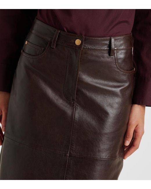 Max Mara Brown Leather Midi Skirt