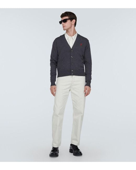 AMI Black Ami De Cour Wool Cardigan for men