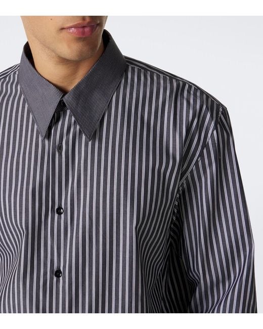 Saint Laurent Blue Striped Cotton Poplin Shirt for men