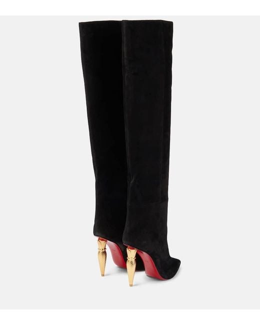 Christian Louboutin Black Lipbotta 100 Suede Knee-high Boots