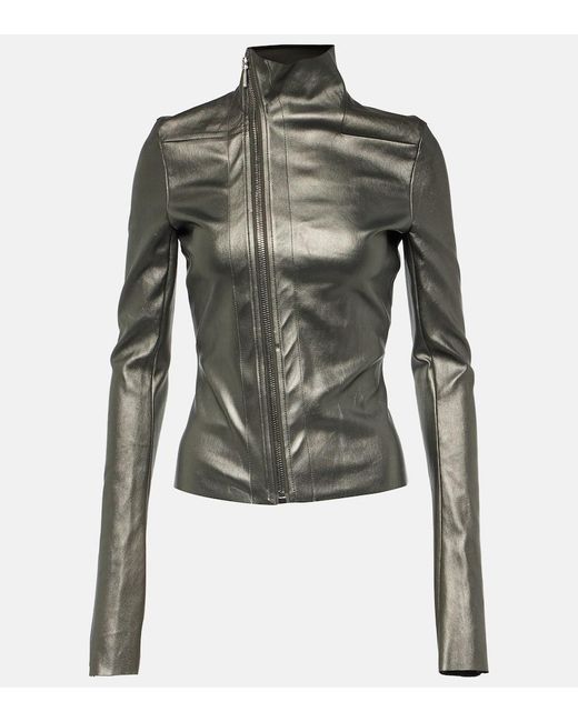 Rick Owens Green Metallic Leather And Cotton Jacket