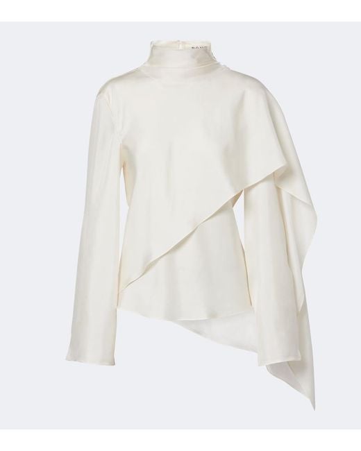 Rohe White Caped Silk Satin Turtleneck Top