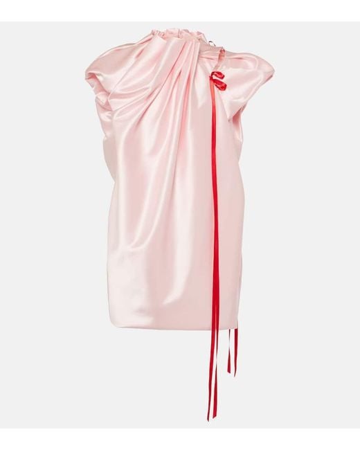 Vestido corto de saten plisado con lazo Simone Rocha de color Pink