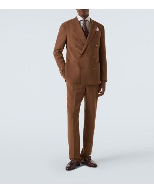 Dunhill Brown Linen Tapered Pants for men