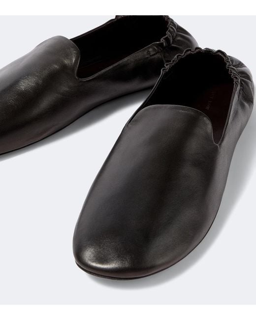 The Row Black Casa Leather Slip-On Shoes for men