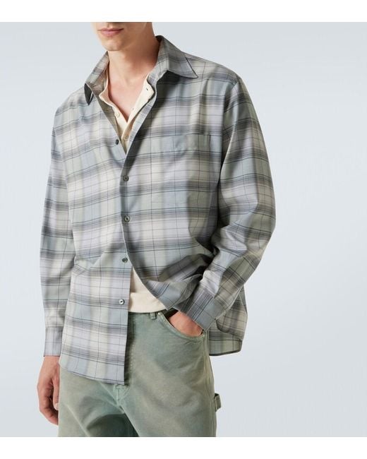 Auralee Gray Checked Wool Shirt for men