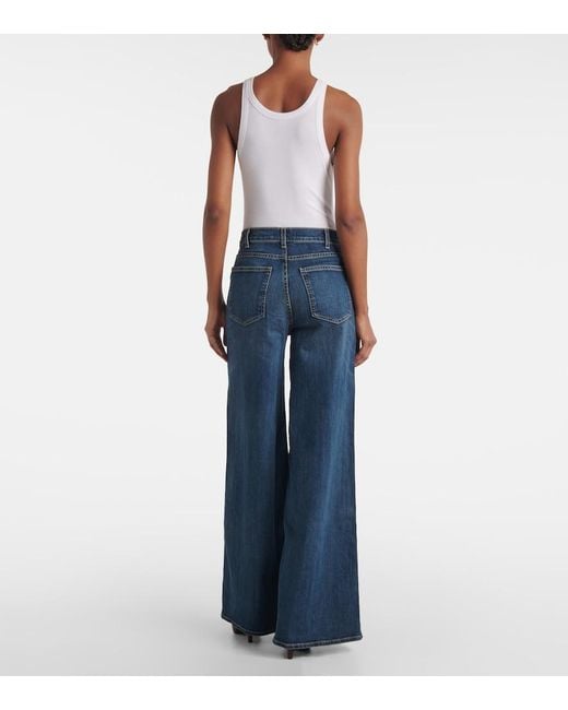 Nili Lotan Blue Rolland Mid-Rise Wide-Leg Jeans