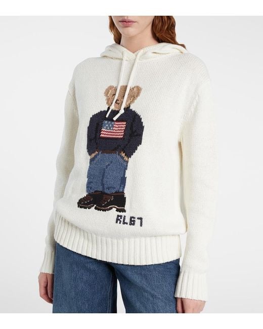 Polo Ralph Lauren White Polo Bear Cotton And Linen Hoodie