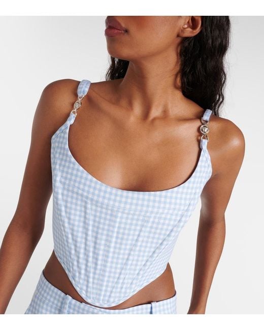 Versace Blue Medusa '95 Gingham Virgin Wool Bustier