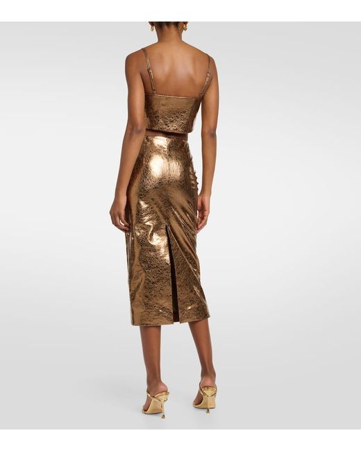 ROTATE BIRGER CHRISTENSEN Brown Metallic Faux Leather Bustier