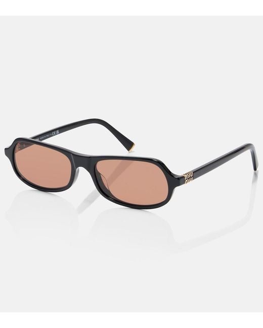 Miu Miu Brown Logo Rectangular Sunglasses