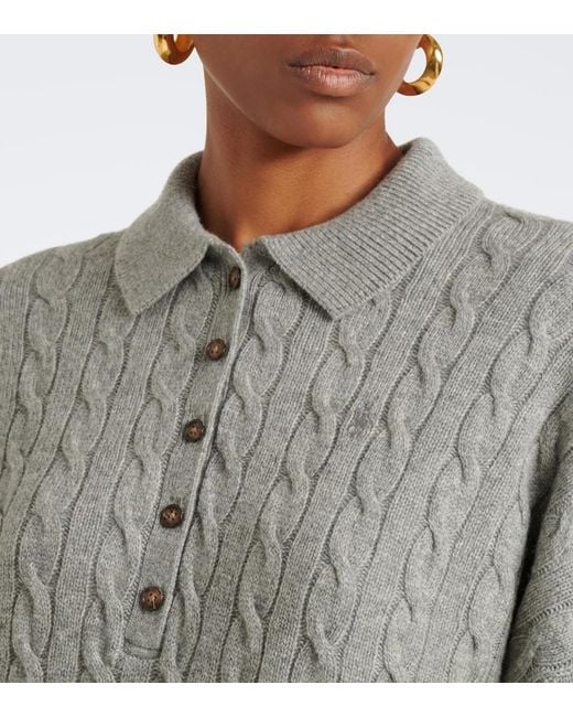 Polo Ralph Lauren Gray Cable-Knit Wool And Cashmere Polo Sweater