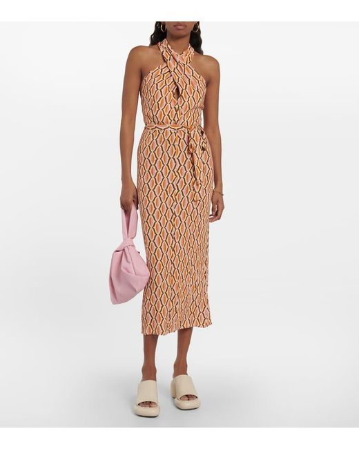 Velvet Metallic Caterina Printed Crepe Midi Dress