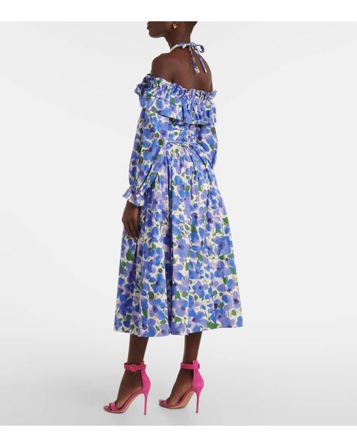 Falda Midi De Mezcla De Algodon Floral Carolina Herrera de color Blue