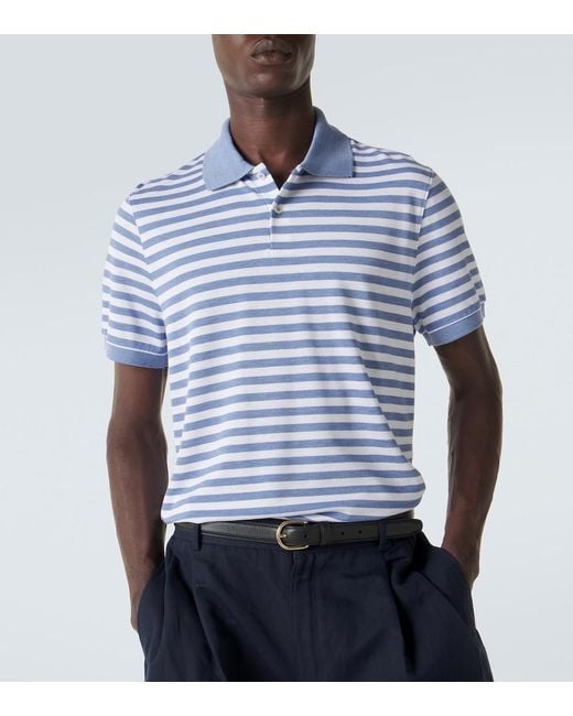 Dunhill Blue Striped Silk And Cotton Polo Shirt for men