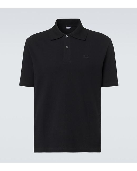 Loewe Black Double L Cotton Pique Polo Shirt for men