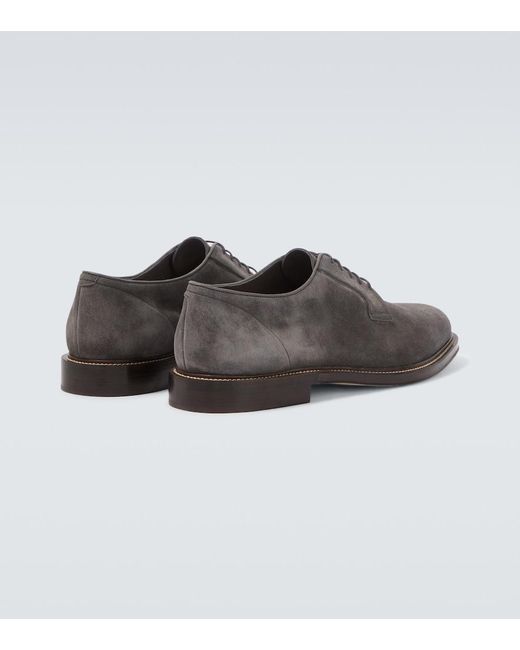 Brunello Cucinelli Brown Suede Derby Shoes for men