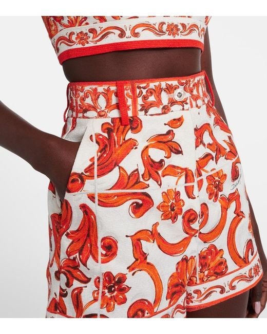 Dolce & Gabbana Red Majolica Printed Shorts