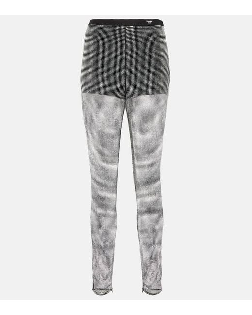 Prada Gray Embellished Mesh Pants