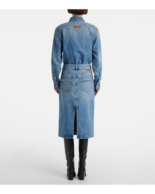 Stella McCartney Blue Chain-Detail Denim Midi Skirt